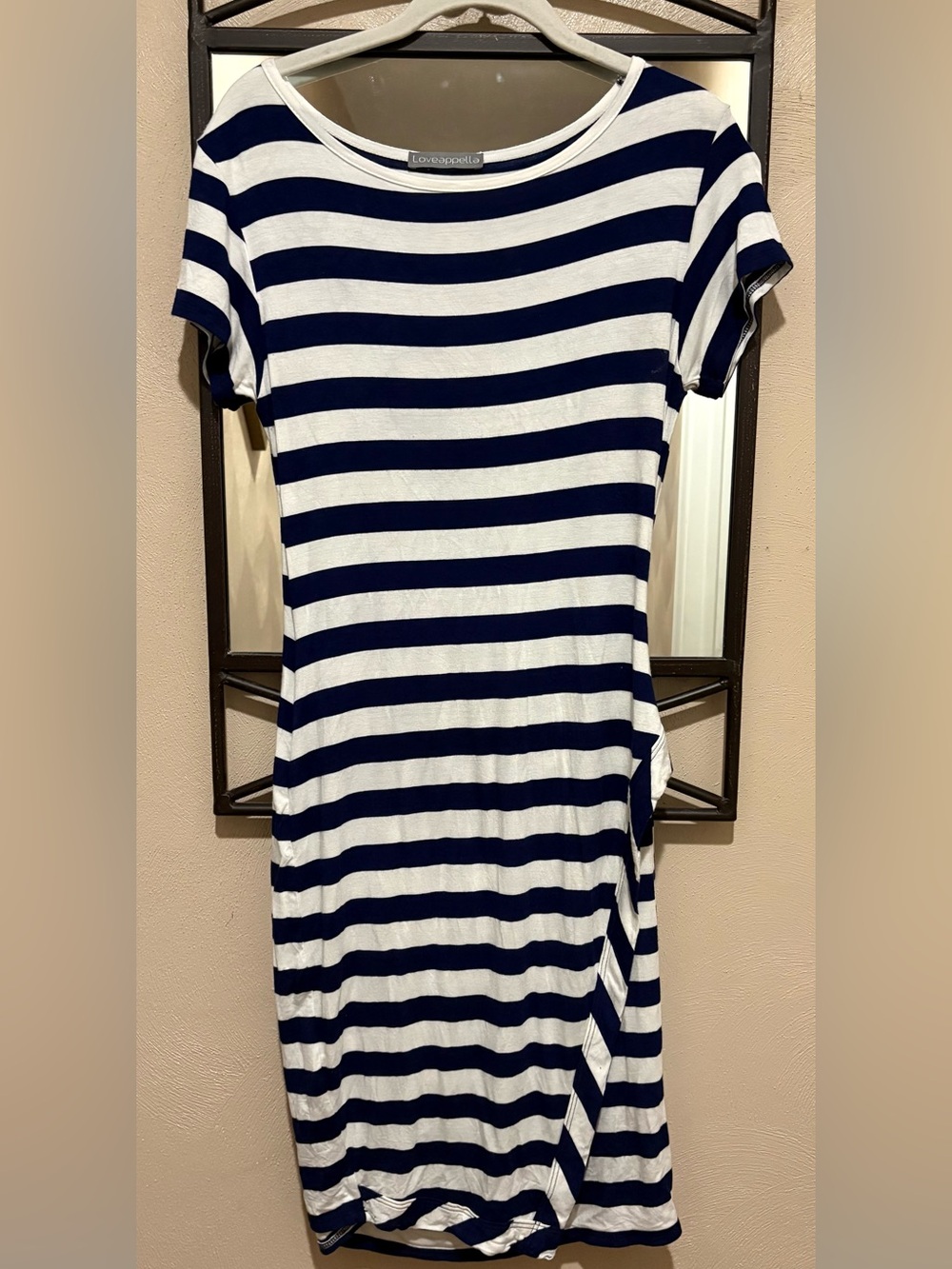 Loveappella Navy and White Striped T-Shirt Dress Size M